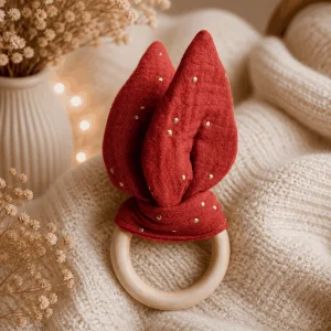Anneau de dentition garni de laine cardée - Oreilles de lapin